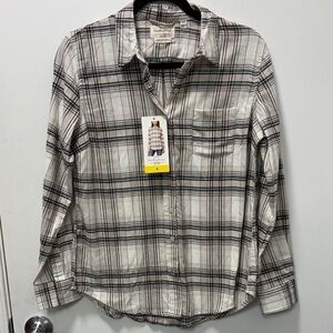 Weatherproof Black and White Plaid Button-Down Shirt